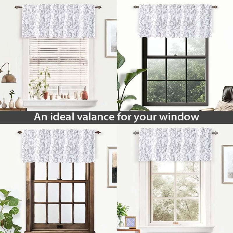 DriftAway Gray and White Shabby Chic 18 Inch Blackout Valances for Windows Bedroom Living Room Rod Pocket Farmhouse Tree Branch Short Topper 1 Panel - Image 5